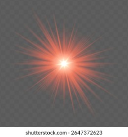 Orange radial flare with glowing starburst, soft gradient and transparent background. Suitable for magical, festive or romantic visual design projects.