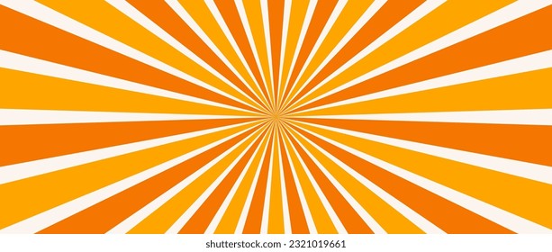 Orange radial lines background. Radial sunburst wallpaper. Abstract sun rays and beams comic texture. Vintage summer backdrop for posters, banners, templates. Vector illustration