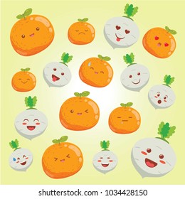 Orange and Radish Emoticon Vector