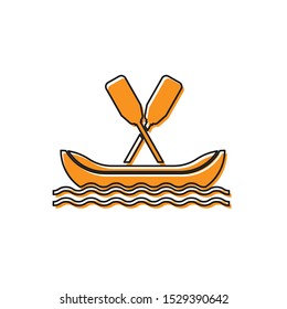 Orange Rafting boat icon isolated on white background. Kayak with paddles. Water sports, extreme sports, holiday, vacation, team building.  Vector Illustration