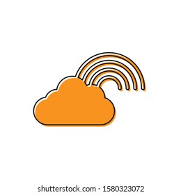 Orange Rainbow with clouds icon isolated on white background.  Vector Illustration