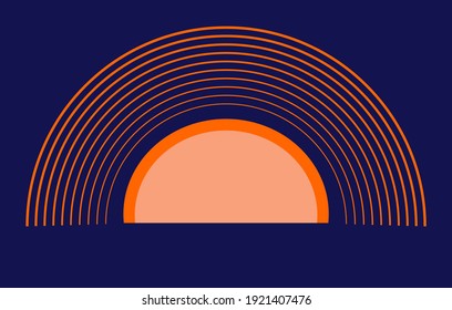 Orange rainbow on blue background. For children clothes, packages, posters, polygraphy, web-design, etc. Vector abstract illustration.