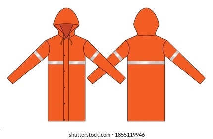 Orange Raincoat Suit Design With Single Gray Reflective Template Vector.Front and Back View.