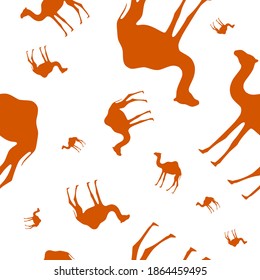 Orange random falling camels over white background seamless pattern. Minimal. Simple.