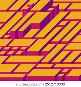 Orange random geometric shapes on square background for design. Abstract cyberpunk pattern.