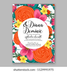 Orange ranunculus peony rose Floral wedding invitation vector printable card template