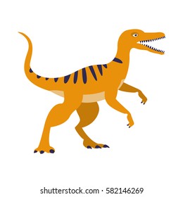 Orange Raptor Dinosaur Of Jurassic Period, Prehistoric Extinct Giant Reptile Cartoon Realistic Animal