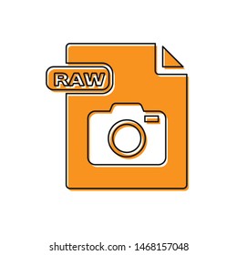 Orange RAW file document. Download raw button icon isolated on white background. RAW file symbol.  Vector Illustration