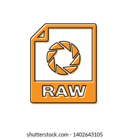 Orange RAW file document icon. Download raw button icon isolated on white background. RAW file symbol. Vector Illustration