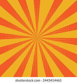 Orange rays texture background, Sunburst Ra Radial. Summer retro sun rays yellow background, Banner. Vector Illustration	
