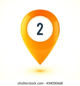 Orange realistic 3D glossy map point symbol. Part of colorful vector set.
