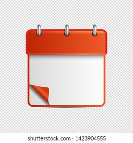 Orange Realistic Calendar - 3D Vector Illustration - Isolated On Transparent Background