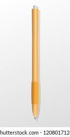 Orange realistic pen. Vector illustration with shadow isolated on white background.