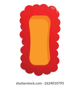 Orange rectangle candy with rounded edges and a red border featuring a wavy design