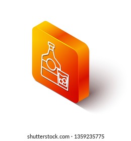 Orange rectangle isometric Alcohol bottle with glass with ice