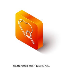 Orange rectangle isometric Cardiac diagnostics. Magnify icon
