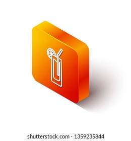 Orange rectangle isometric Cocktail vector icon, alcohol symbol