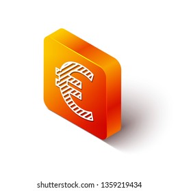 Orange rectangle isometric Euro single icon. Currency
