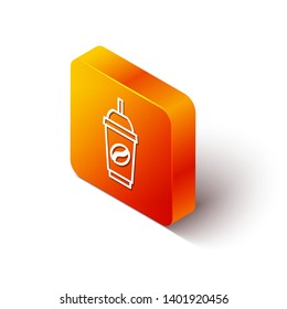 Orange rectangle isometric Ice coffee vector illustration. Cold brew