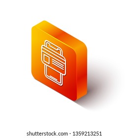 Orange rectangle isometric Online mobile payment concept with credit card icon