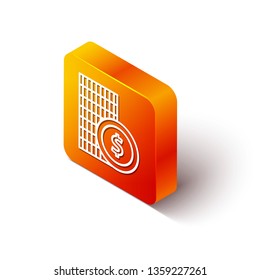 Orange rectangle isometric Vector design dollar coins icon