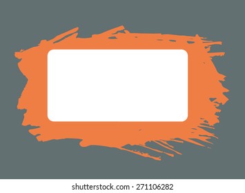Orange rectangle watercolor brush strokes frame with white copy space on gray background. Colorful vector illustration.