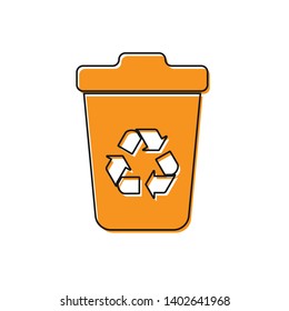 Orange Recycle bin with recycle symbol icon isolated on white background. Trash can icon. Garbage bin sign. Recycle basket sign. Vector Illustration
