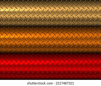 Orange red 3D polished steel texture background, shiny chrome metallic with diamond plate texture, 3d vector lustrous metal design.