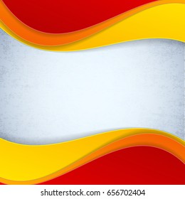 Orange and red abstract background with mirror reflection waves on top and bottom vector illustration