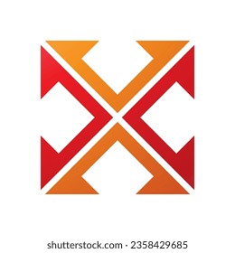 Orange and Red Arrow Square Shaped Letter X Icon on a White Background