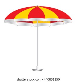 Orange with red beach umbrella isolated on white background. 