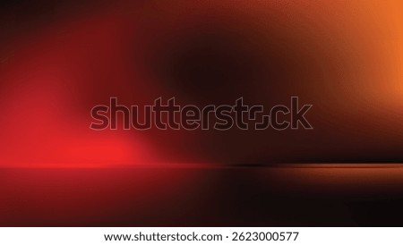 Orange red black gradient studio room, abstract background. Wall and floor reflection neon lights, dark tones, futuristic, and copy space. Vector illustration