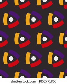 orange, red, blue abstract polygons, segments and spots are lined up in a certain order on a light gray background. abstract seamless pattern in light colors. vector