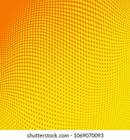 Orange red bright halftone pattern. Gradient polka dots background. Modern vector illustration. Abstract curves. Points backdrop. Dotted spotted pattern. Monochrome wide template for web design