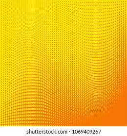 Orange red bright halftone pattern. Gradient polka dots background. Modern vector illustration. Abstract curves. Points backdrop. Dotted spotted pattern. Monochrome wide template for web design