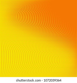 Orange red bright halftone pattern. Gradient polka dots background. Modern vector illustration. Abstract curves. Points backdrop. Dotted spotted pattern. Monochrome template for web design