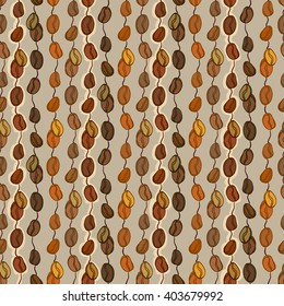 Orange red brown seamless pattern coffee seeds texture background. Striped coffee design for coffee shop menu, wrapping paper, fabric, cafe interior design vector illustration