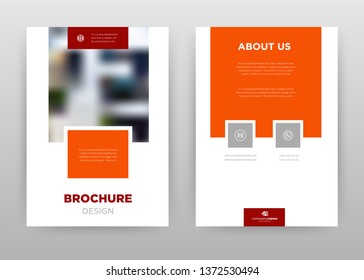 Orange red business annual report brochure flyer design. Multipurpose abstract brochure template, include cover and back pages. Geometric rectangle flyer leaflet vector design. Vertical A4 format.