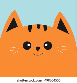 Orange red cat head with big eyes and moustache. Cute cartoon character. Pet baby collection Card. Flat design. Vector illustration.