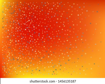 Orange red color background. Stars confetti. Ordinary colorific fantasy. Scattered stars. Background with random colored stars.