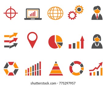 orange red color business infographic icons set
