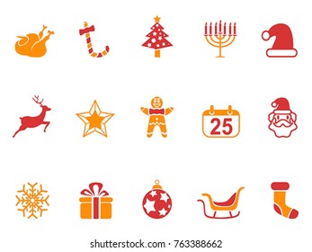 orange and red color Christmas icons set
