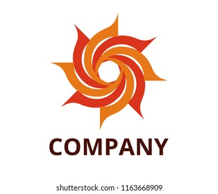 orange and red color cyclone shape from line like flower logo design illustration for technology company, security corporate, or any use.
