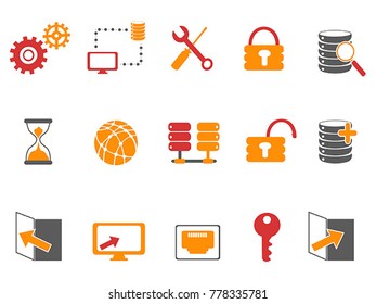 orange and red color database technology icons set
