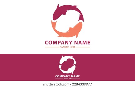 Orange and Red Color Fish Rotate Circle Logo Design