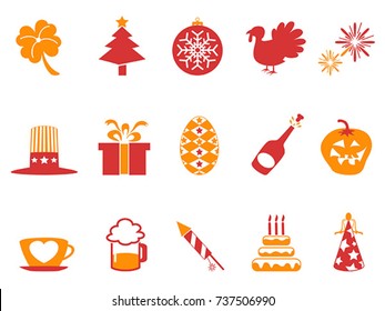 orange red color holiday icons set