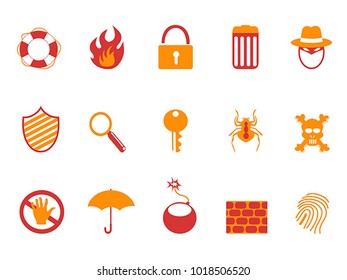 orange and red color security icons set
