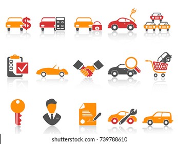 orange red color series car dealer icons set