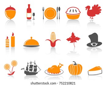 orange and red color series thanksgiving icons set