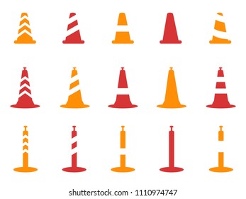 orange and red color traffic cone icons set
